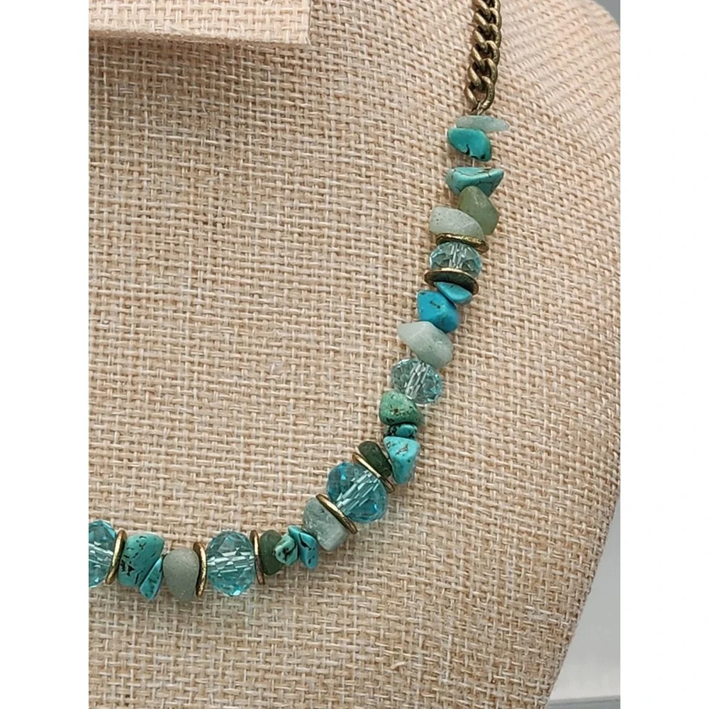 Vtg KENNETH COLE REACTION Turquoise Crystal Stone  Beaded Necklace FREE $HIPPING